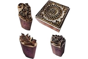 Royal Kraft Laiton Bois Impression Timbre Floral (Set de 4) - DIY Argile, poterie Blocs BHtag0003