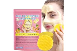 Bzzerumy Lot de 40 tampons d'acide de cojique au curcuma, gommage et nettoyage doux pour le visage, pour tous les types de peau, soin naturel du visage, idéal pour un teint éclatant