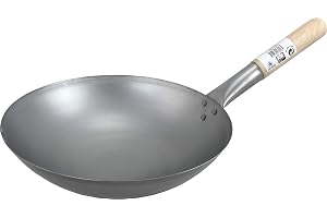 Jade Temple Wok av kolstål och en diameter på 30 cm, med runt trähandtag
