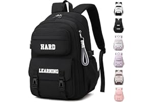Waniki Schulrucksack Mädchen Junge Schulranzen Teenager Wasserdicht Rucksack Damen Nylon Schultasche Groß Kinderrucksack Travel backpack Laptop Tasche Schule, Reisen, Sport, Girls, Boys（Schwarz）