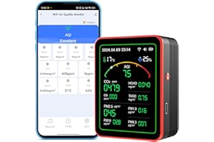 SENCKIT Moniteur de qualité de l'air intelligent WiFi : appareil de mesure de la qualité de l'air intérieur 15 en 1 détecte PM, CO2, CO, TVOC, HCHO, PM, AQI, température et humidité, télécommande par
