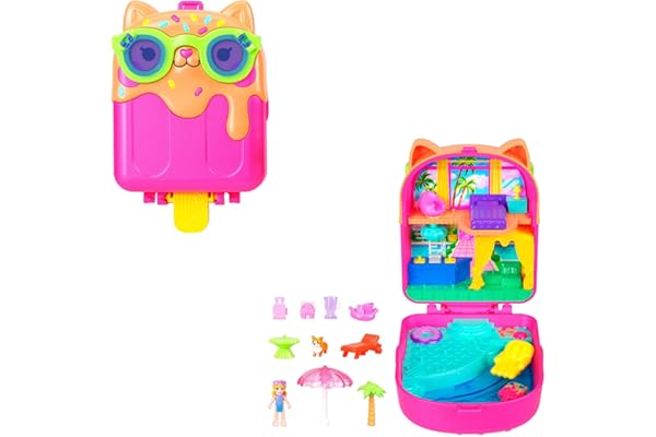 Polly Pocket Coffret Vacances au soleil, jouet de voyage avec 1 mini-figurine, un chiot et des accessoires thématiques, JCB17