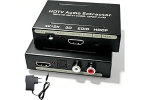 HDMI Audio Extractor, HDMI Audio Splitter, SPDIF/LR Optisk adapter med RCA-stereoutgång, 4K60Hz omvandlare för PS5, PS4, bärbara datorer, bildskärm, Blu-ray-spelare, kompatibel med HDMI 2.0, HDCP 2.2