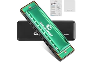 CONJURER Blues Armónica para niños y adultos, principiantes, armónica diatónica con 10 agujeros en C para practicar y jugar, órgano de boca de metal de caña de latón, arpa azul con funda, verde