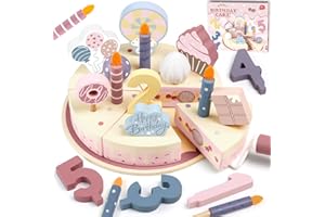 Airlab Kinderküche Geburtstagstorte aus Holz, Spielküche Zubehör Geburtstagskuchen für Kinder, Holzspielzeug Kuchen zum Geburtstag, Küchenspielzeug Holz Lebensmittel Spielzeug Rollenspiel Geschenke