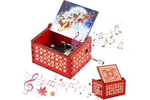 YUEXNKO Weihnachtliche Hölzerne Spieluhr, Weihnachten Handkurbel Spieluhren, Gravierte Spieluhren Weihnachten, Hölzerne Spieluhr Kinder, für Neujahr Weihnachten(C)
