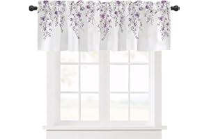 Ausing Flower Vine Breve Tende Cucina Camera Da Letto Floreale Acquerello Stampato Bistro Tenda per Decorazione Soggiorno, Viola