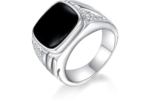 JO WISDOM Hombre Anillo de Plata 925 con Circonita 3A,Anillo Clásico Llanura Sello Ónix Negro Amplio Joyas para Hombres