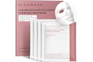 BLOOMORA Collagen Mask, Bio Collagen Real Deep Mask, Mascarilla Facial de Hidrogel & Colágeno Profundo de Baja Masa Molecular, Reafirmante & Elasticidad, Mascara Colageno Durante la Noche 34g*4 unidades