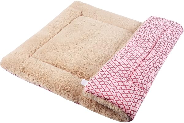 Vejaoo Matelas pour Chien, Matelas pour Animaux De Compagnie, Couverture De Chien XZ014 (S(60X 45CM), Short Plush Pink)