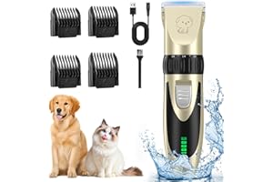 YAZEKY Maquina Cortar Pelo Perros, Bajo Nivel de Ruido Cortapelos Profesional para Perros, Cortapelos para Mascotas Impermeable Todo el Cuerpo Lavable Inalámbrico Recargable