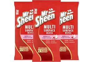 Mr Sheen Ultra Effective Wipes for Wood, Glass, Metal and Plastic, Magnolia and Cherry Blossom Fragrance, 30 Wipes per pack, Pack of 3