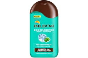 Bilboa, Docciabronze Rinfrescante, Doccia Shampoo con Menta Glaciale- Idrata la Pelle e Non Toglie l'Abbronzatura - Dermatologicamente Testato - Flacone da 250 ml
