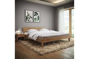 skølm Asgard Massivholzbett 180x200 cm - hochwertiges Holzbett aus Eiche mit Kopfteil – Bettgestell in Natur geölt - Bettrahmen 180x200 cm geeignet als Doppelbett - Futonbett