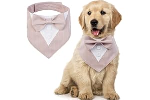 MHaustlie Bandana per cani formale Tuxedo Bandana Cane Wedding Bandana Regolabile Dog Neckerchief with Bow Tie Formal Tux Dog Bandana Cane Bowtie Bandana per cani piccoli e grandi (XS, strisce rosa)