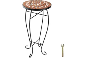 TecTake 800571 Mosaïque Tabouret à Fleurs, Table d’Appoint en en mosaïque de Pierre, Ø 30 cm (Terre | no. 402768)