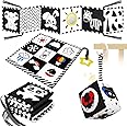 Aolso Black and White High Contrast Sensory Toys, Baby Sensory Toys Set, Baby Infant Newborn 0-3-6-9-12 Months, Montessori Toys with With Teether, Rattle for Babies Sensory Soft Book