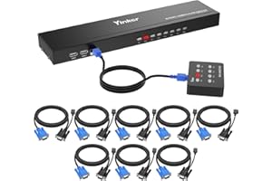 Yinker VGA KVM 8 Porte, USB VGA Rackmount KVM + 8 cavi KVM + 4 Hub USB + Selettore Desktop cablato + Orecchie per montaggio su rack