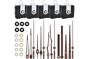 VEGENA Quarz Uhrwerk & Uhrzeigern, 5 Stück Uhr Bewegung Mechanismus, Silent Uhrwerk Ersatz Kit mit Walnussholz Uhrzeigern, Wanduhr Bewegungs Mechanismus, Uhrwerk für Wanduhr(Langschaft 20 mm)