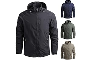DUOHROPKE Chubasquero para hombre, ligero, impermeable, plegable, transpirable, chaqueta de softshell, chaqueta de trabajo, chaqueta de trekking, chaqueta de esquí, cortavientos, chaqueta de softshell para