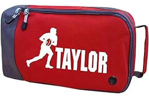 ABSOLUTELY TOP Personalised Childrens Rugby Boot Bag Kids Sports Sport Football Pe Kit Gift, Hot Lava Red/White Print