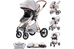 BEBBY Kinderwagen, Standard-Kinderwagen, Kinderwagen 3 in 1,Kinderwagen mit Faltbarem Tragbarem für Neugeborene aus Aluminium mit Beinabdeckung und Netz-H2-GREY