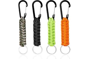 mvorry 4 Stück Paracord Schlüsselanhänger Karabiner, Paracord Schlüsselanhänger, Personalisiert Karabinerhaken, Multifunktion Anhänger, Geflochtenes Lanyard für Survival Camping Wandern