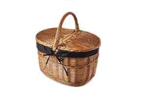 ‎MYBER MyBer® Korb Picknickkorb Tragekorb Einkaufskorb mit 2 Deckeln Weidenkorb Vollweide geflochten braun mit Stoffeinlage K12-027-SS