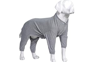 Lovelonglong Four Feet Lightweight Pajamas, Pure Cotton Jumpsuits, Onesies T-Shirt Stylish PJs Puppy Costume for Large Medium Small Dogs Gray L