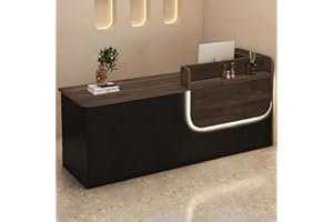 UULBDCD Empfangstheke mit abschließbarer Schublade und Schrank, Rezeptionstresen aus Massivholz mit LED-Beleuchtung, Empfangstheke mit Stauraum, 100–240 cm, geeignet für Büro, Salon, Lobby und Geschäft