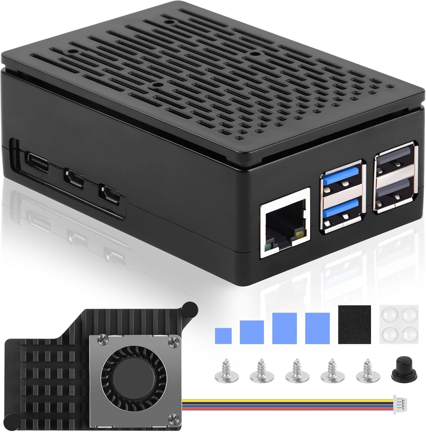 Aolso Raspberry Pi 5 ABS Case with Active Cooler, PCIe M.2 NVMe SSD Shield Top, Cooling Fan for Pi 5 4GB/8GB