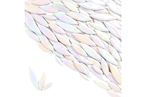 BTMIEY Carreaux de mosaïque en céramique de pétales de feuille pour travaux manuels, 500 g - Pièces de mosaïque irrégulières - Pour loisirs créatifs, décoration murale (blanc irisé)