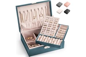 BALLADHOME Schmuckkästchen Schmuckkoffer Abschließbarer Schmuckkasten Schmuck Kästchen Organizer für Ketten, Ohrringe, Ringe, Frauen (Grün-M)