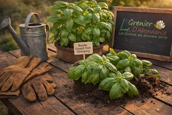 300 graines Aromatiques à semer - Le Grenier d'Abondance - BASILIC Grand Vert Genovese - Ocimum basilicum var. Genovese