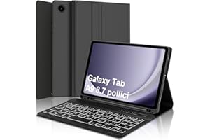 WINCHKING Tastiera Samsung Galaxy Tab A9 8.7", Cover Samsung Galaxy Tab A9 con Tastiera, Retroilluminata Italiano Bluetooth Rimovibile Tastiera per Samsung Galaxy Tab A9 2023 8.7", Nero