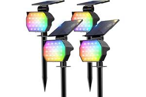 Adewalk Lot de 4 RGB Spot Solaire Extérieur, 2 en 1 Lampe Solaire Jardin 6 Couleurs Fixes/1 Mode de Cycle, Etanche IP65, Projecteur Solaire Extérieur pour Chemins Pelouse Terrasse Allée Cour Porche