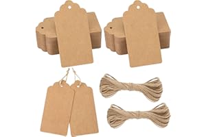 jijAcraft Etiquetas Regalo de Papel Kraft 10x5cm, 100 Uds Etiquetas de Artesanía + 20 Metros Cuerda de Yute, para Boda Navidad Cumpleaños (Marrón)