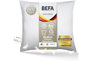 ‎BEFA NATUR BEFA NATUR Daunenkissen 80x80 cm | 3-Kammer Kopfkissen | 90% Daunen & 10% Federkissen | 1400g Füllgewicht |Allergiker geeignet (NOMITE) | Tierwohl (DOWNPASS) | Oeko-TEX Klasse 1 | Made in Germany