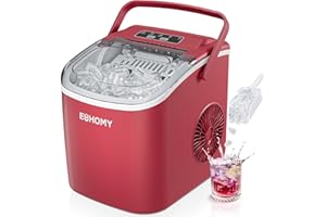 EUHOMY Machine à Glaçons, 9 Glaçons en 6 Minutes, Autonettoyante, avec Poignée de Transport et Bac à Glaçons, 12 kg/jour, Taille de glaçon personnalisée, Adaptée à la Cuisine, Maison, Camping, Rouge