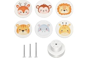 ShipeeKin 6x Pomelli in Legno per Armadi e Cassetti, Manopole Bianche da 35 mm con Design Animali per Camera dei Bambini, Maniglie Rotonde Carine