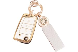 Koaudb Pokrowiec na kluczyk VW, 3 przyciski, ze smyczą do kluczy, kompatybilne z Volkswagen Golf 7, Polo, MK6, Jetta, Touran, Superb, Rapid Seat, Leon, Ibiza, miękkie TPU, etui na kluczyki