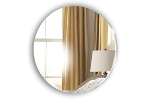 MIRRORS-INTERIORS Frameless Circle Bathroom Glass look Acrylic Mirror - Lightweight Shaving Mirror - Stick on Mirror