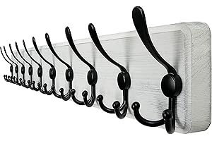 WEBI Appendiabiti da Parete,98cm Lungo Attaccapanni da Muro con 10 Ganci Tripli, Appendiabiti da Muro,Attaccapanni da Parete Legno,Appendino da Muro per Cappotto,Vestiti,Nero su Bianco