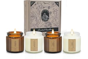 YMING Candles Gifts for Women, 4 Pack Scented Candles Gift Set,Natural Soy Wax Jar Candles, 3.5 Oz Aromatherapy Amber Candles Gifts for Stress Relief, Birthdays, Christmas Gifts, Yoga, Bath