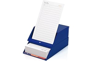 Notsu Centre Rise To Do List Card Planner Box Stand Set | 50 Foldable To-Do Vertical Notecards 3x5, Productivity Index Card Organizer Tab Dividers, Desk Card Holder Stand (Blue)