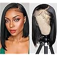 12 Inch Bob Wig Human Hair 13X4 HD Transparent Human Hair Bob Lace Front Wigs 180% Density Short Straight Frontal Bob Wigs for Black Women Natural Black