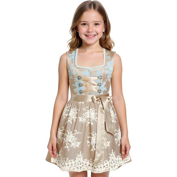 Dirndl Pour Enfant ISAR TRACHTEN - Taille 116 Cm - Couleur Bleu Et Blanc, état Parfait