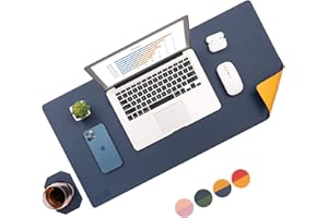 MIIDD Alfombrilla de escritorio de cuero PU de doble cara, alfombrilla de escritorio para portátil con patas, alfombrilla de escritorio impermeable para la oficina o el hogar (azul y amarillo, 60 x 35)