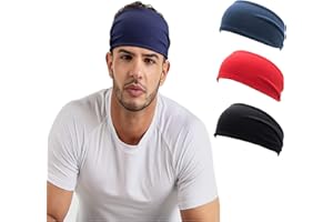 SHULLIN Sport-Stirnband für Herren, Schweißbänder, rutschfeste Kopfbedeckung, Bandana, Turban, für Laufen, Radfahren, Outdoor-Aktivitäten, Fußball, Basketball, Yoga und Golf (blau, rot, schwarz)