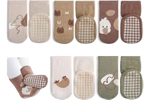 Exemaba Baby Socks with Grips for Girls Boys 5 Pairs Cute Animal Cartoon Toddler Kids Anti-Slip Socks
